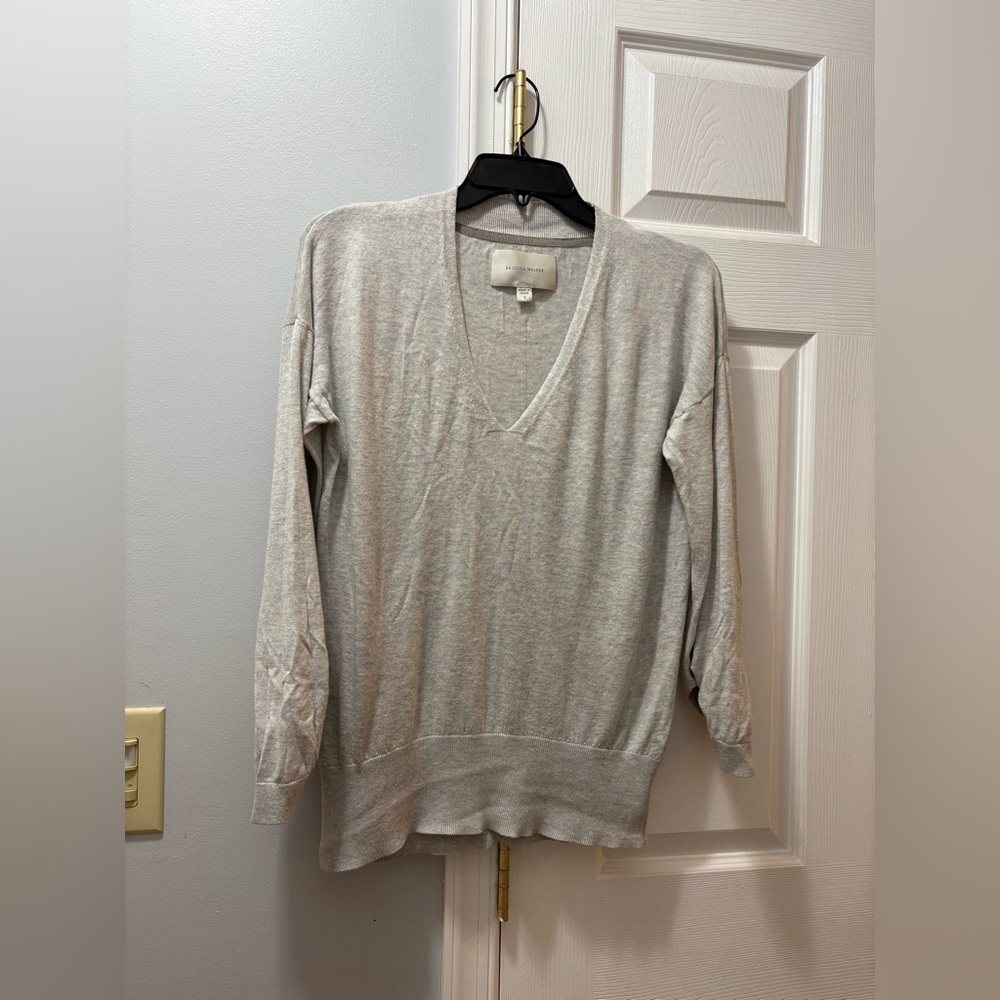 Brochu Walker Light Gray Silk/Cotton Vneck Layered Sleeve Sweater Size Small